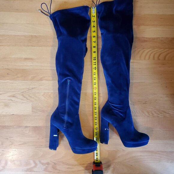 Call It Spring -Valerana - Blue Velvet Over the Knee Boots - Picture 4 of 5